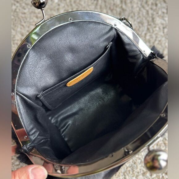 Black Gradient Handmade Real Rex Rabbit Fur Kiss-lock Shoulder Bag/Crossbody - Picture 14 of 14